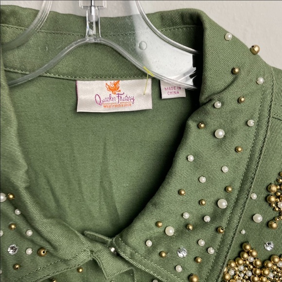 Quacker Factory Pearl Stone Embellished Button Up Longsleeve Stretch Jacket - Picture 3 of 5
